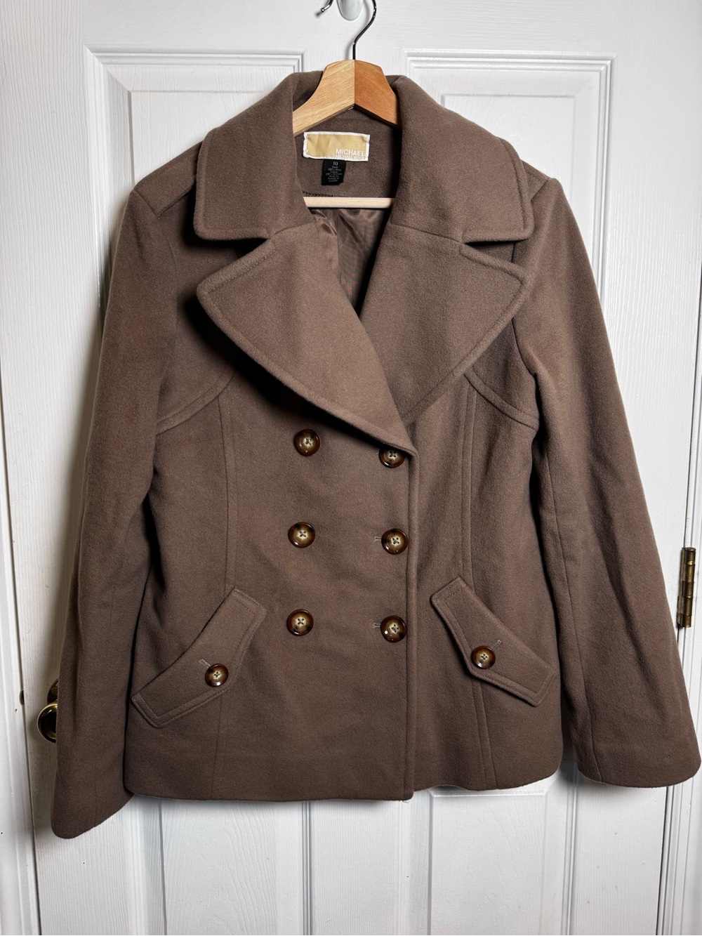 MICHAEL Michael Kors 100% Wool Peacoat Brown Double Breasted Size 10